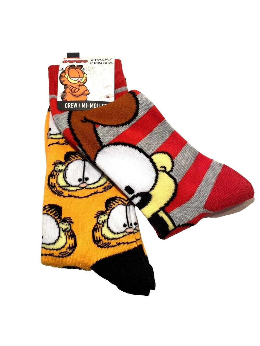 Garfield & Odie Cartoon Crew Socks 2-Pack, Red & Orange Graphic, One Size, New